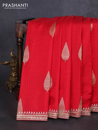 Banarasi silk saree red with allover self emboss checks & zari buttas and gotapatti embroidery border