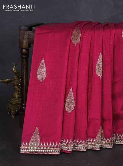 Banarasi silk saree pink with allover self emboss checks & zari buttas and gotapatti embroidery border