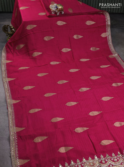 Banarasi silk saree pink with allover self emboss checks & zari buttas and gotapatti embroidery border