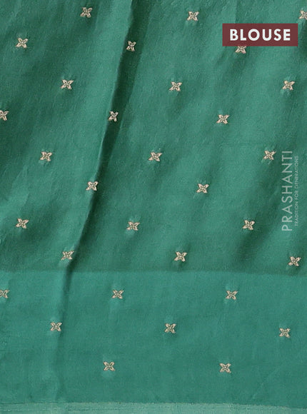 Banarasi silk saree teal green shade with allover zari woven brocade weaves and embroidery pallu & zari woven butta border