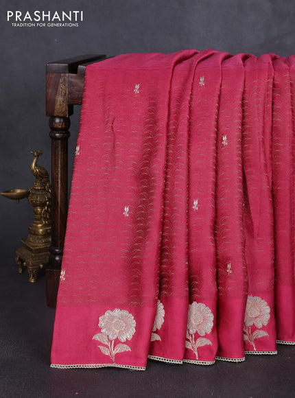 Banarasi silk saree pink with allover zari woven brocade weaves and embroidery pallu & zari woven butta border
