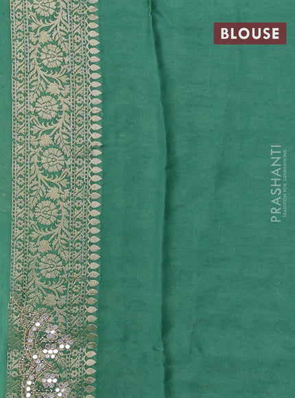 Banarasi silk saree teal green shade with allover zari woven buttas and mirror work embroidery border