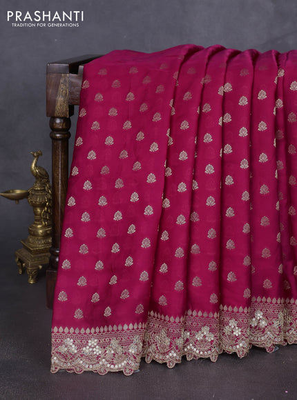 Banarasi silk saree pink with allover zari woven buttas and mirror work embroidery border