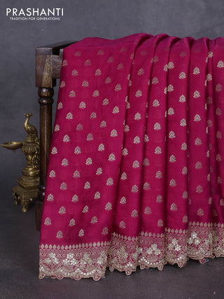 Banarasi silk saree pink with allover zari woven buttas and mirror work embroidery border