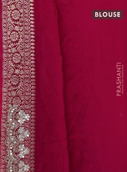 Banarasi silk saree pink with allover zari woven buttas and mirror work embroidery border