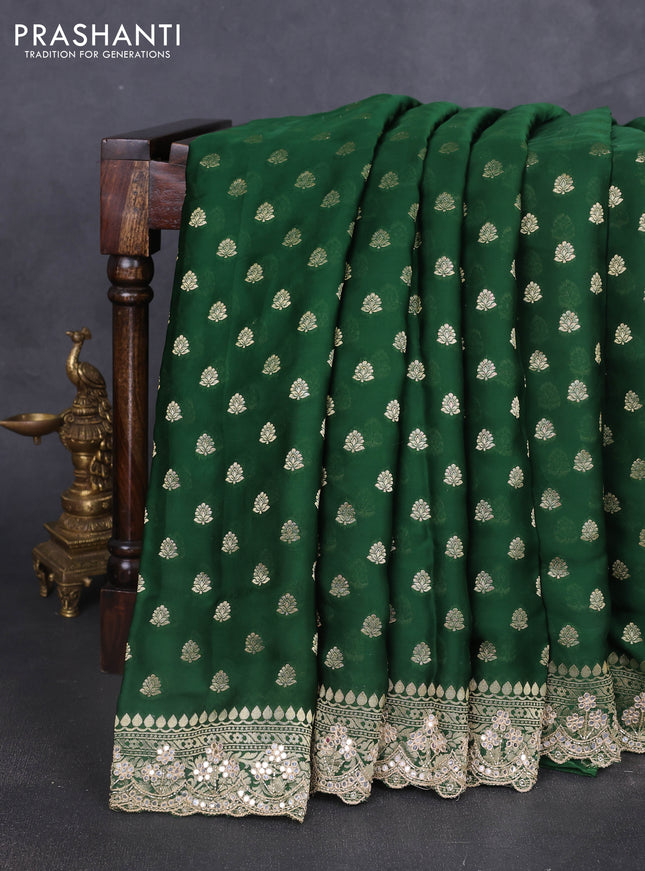 Banarasi silk saree green with allover zari woven buttas and mirror work embroidery border