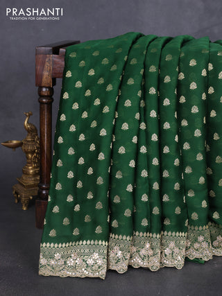 Banarasi silk saree green with allover zari woven buttas and mirror work embroidery border