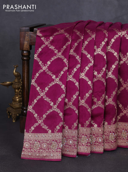 Banarasi silk saree purple with allover zari weaves and sequin work & zari border