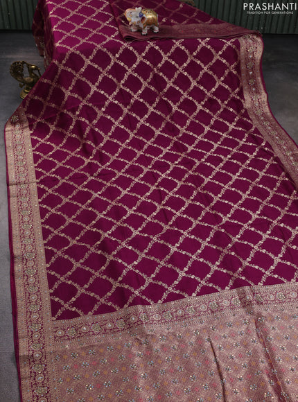 Banarasi silk saree purple with allover zari weaves and sequin work & zari border