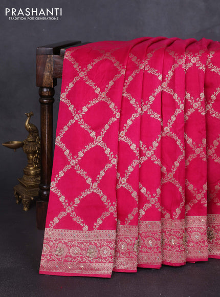 Banarasi silk saree pink with allover zari weaves and sequin work & zari border