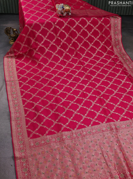 Banarasi silk saree pink with allover zari weaves and sequin work & zari border