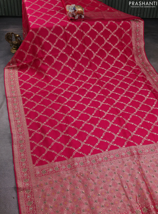 Banarasi silk saree pink with allover zari weaves and sequin work & zari border