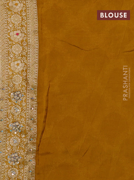 Banarasi silk saree mustard yellow with allover zari weaves and sequin work & zari border