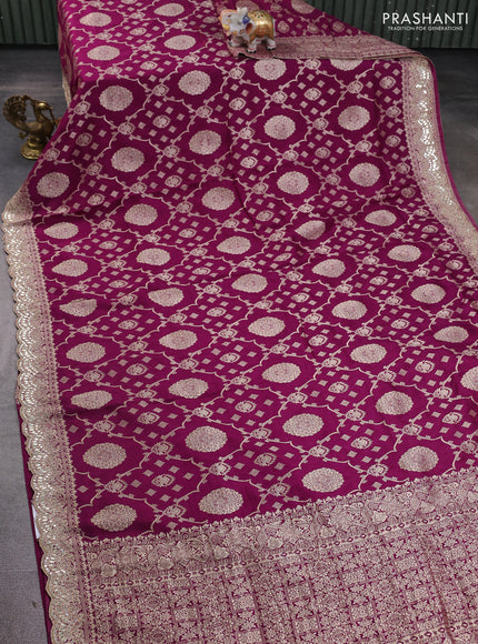 Banarasi silk saree wine shade with allover zari weaves and mirror gotapatti embroidery border