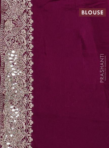 Banarasi silk saree wine shade with allover zari weaves and mirror gotapatti embroidery border