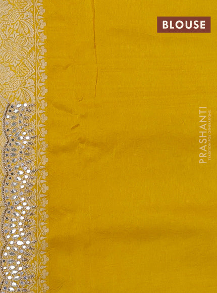 Banarasi silk saree yellow with allover zari weaves and mirror gotapatti embroidery border