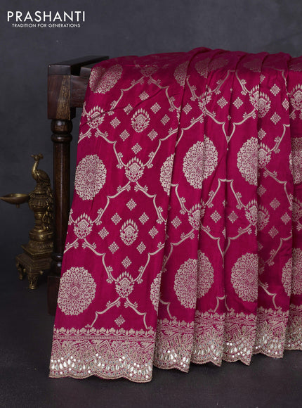 Banarasi silk saree pink with allover zari weaves and mirror gotapatti embroidery border