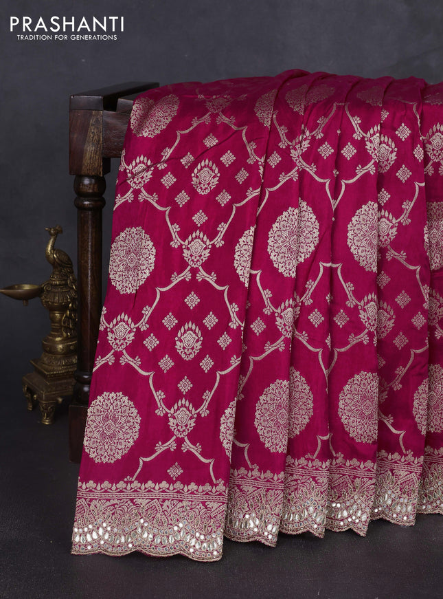 Banarasi silk saree pink with allover zari weaves and mirror gotapatti embroidery border