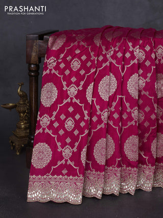 Banarasi silk saree pink with allover zari weaves and mirror gotapatti embroidery border