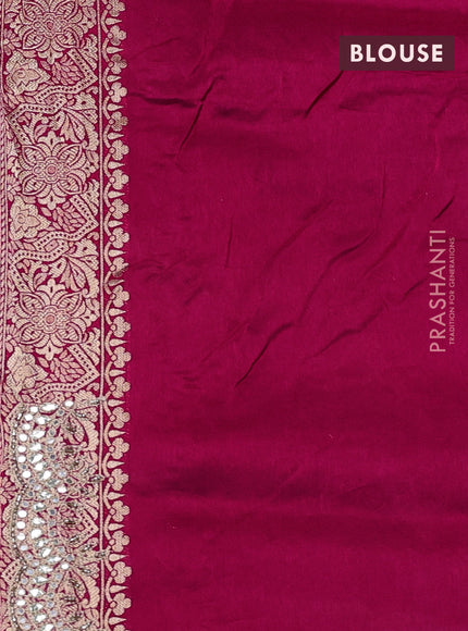 Banarasi silk saree pink with allover zari weaves and mirror gotapatti embroidery border