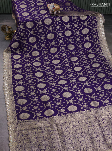 Banarasi silk saree violet with allover zari weaves and mirror gotapatti embroidery border