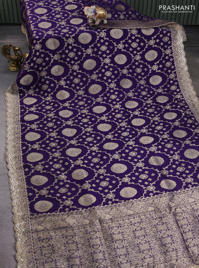 Banarasi silk saree violet with allover zari weaves and mirror gotapatti embroidery border