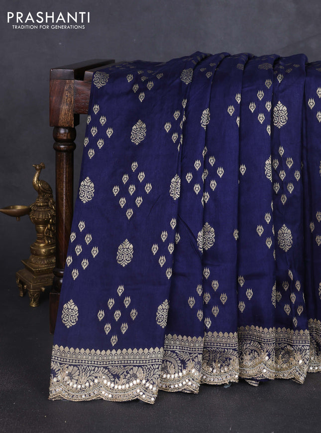 Banarasi silk saree navy blue with allover zari woven buttas and mirror gotapatti embroidery border