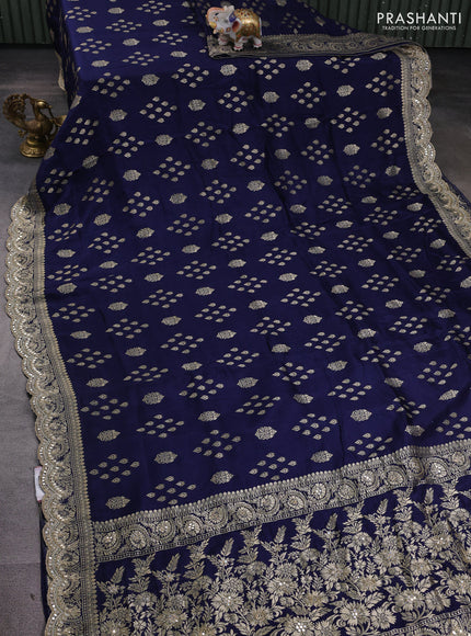 Banarasi silk saree navy blue with allover zari woven buttas and mirror gotapatti embroidery border