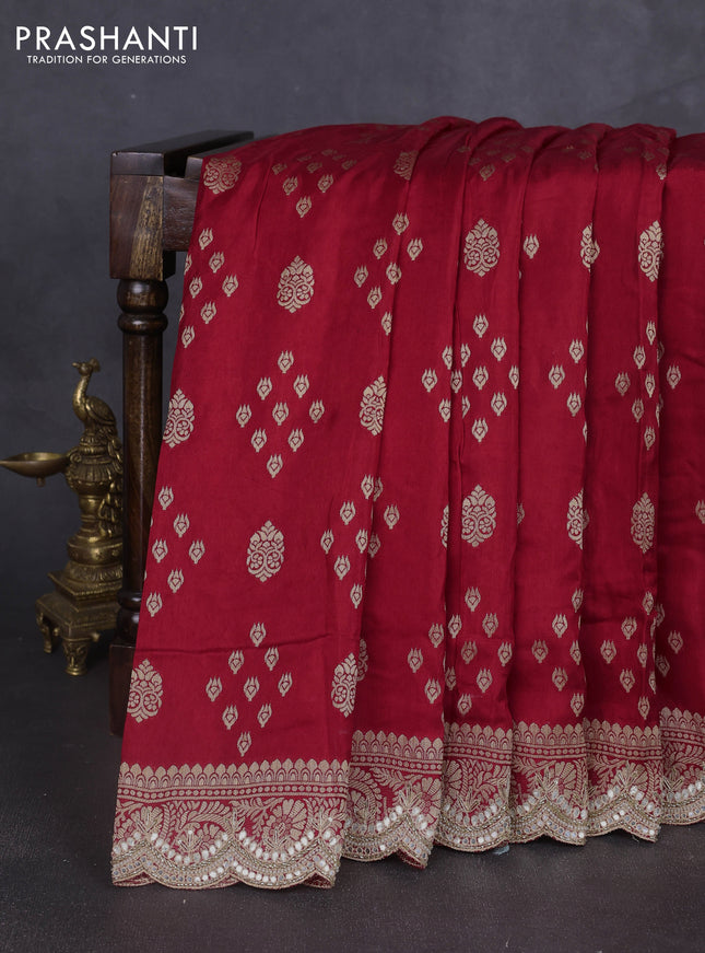 Banarasi silk saree red with allover zari woven buttas and mirror gotapatti embroidery border