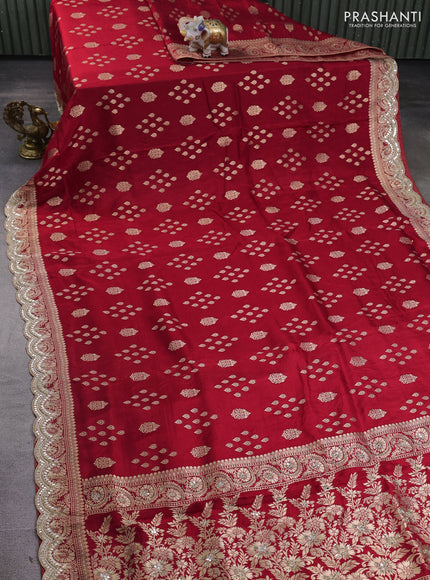 Banarasi silk saree red with allover zari woven buttas and mirror gotapatti embroidery border