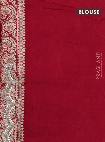 Banarasi silk saree red with allover zari woven buttas and mirror gotapatti embroidery border