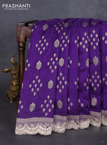 Banarasi silk saree violet with allover zari woven buttas and mirror gotapatti embroidery border