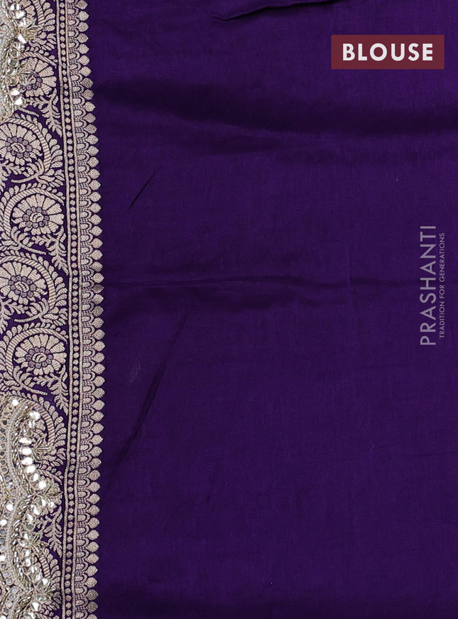 Banarasi silk saree violet with allover zari woven buttas and mirror gotapatti embroidery border