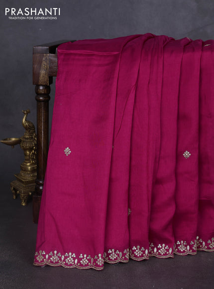 Banarasi silk saree pink with mirror embroidery buttas and mirror embroidery border