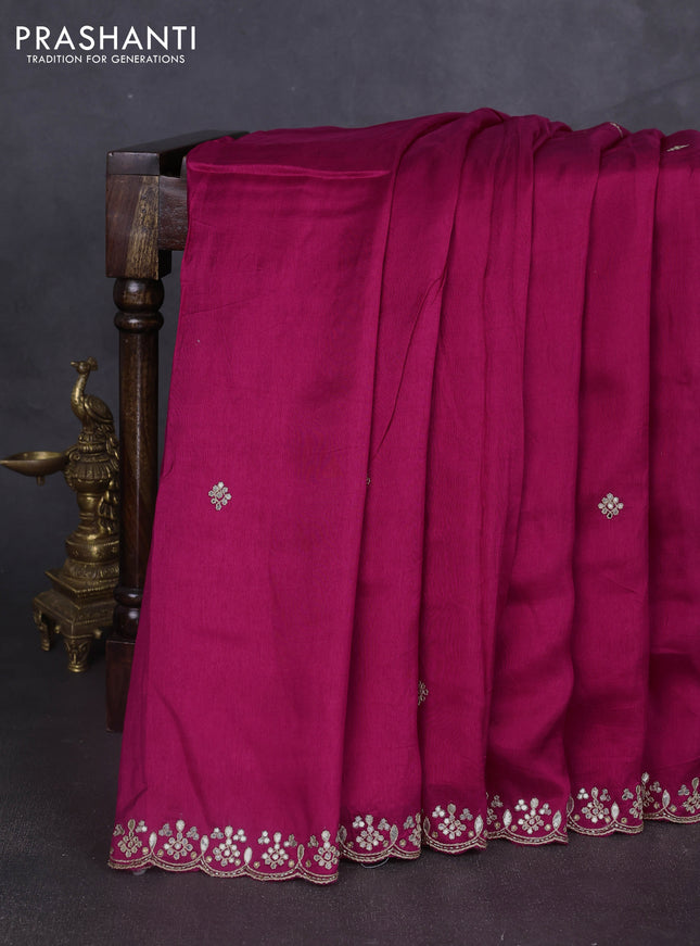 Banarasi silk saree pink with mirror embroidery buttas and mirror embroidery border