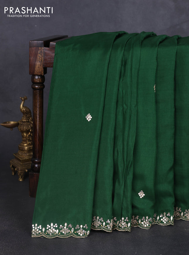 Banarasi silk saree bottle green with mirror embroidery buttas and mirror embroidery border