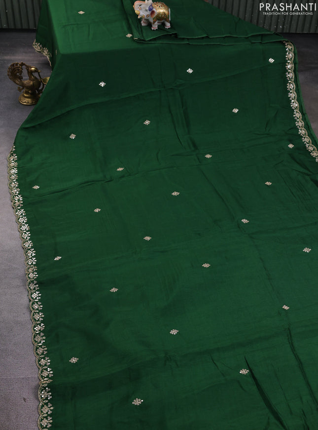 Banarasi silk saree bottle green with mirror embroidery buttas and mirror embroidery border