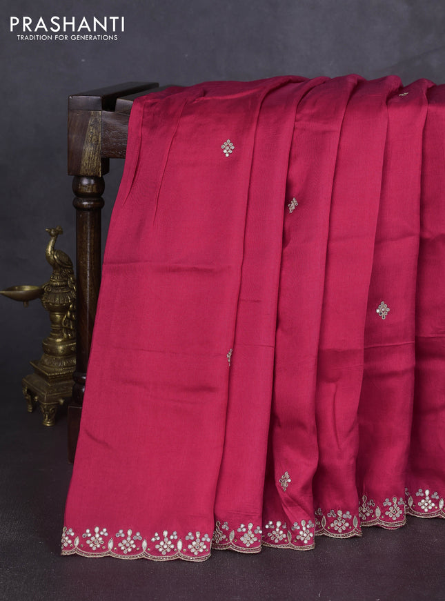 Banarasi silk saree candy pink with mirror embroidery buttas and mirror embroidery border