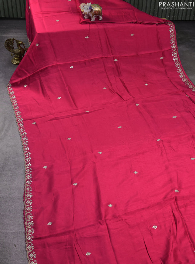 Banarasi silk saree candy pink with mirror embroidery buttas and mirror embroidery border