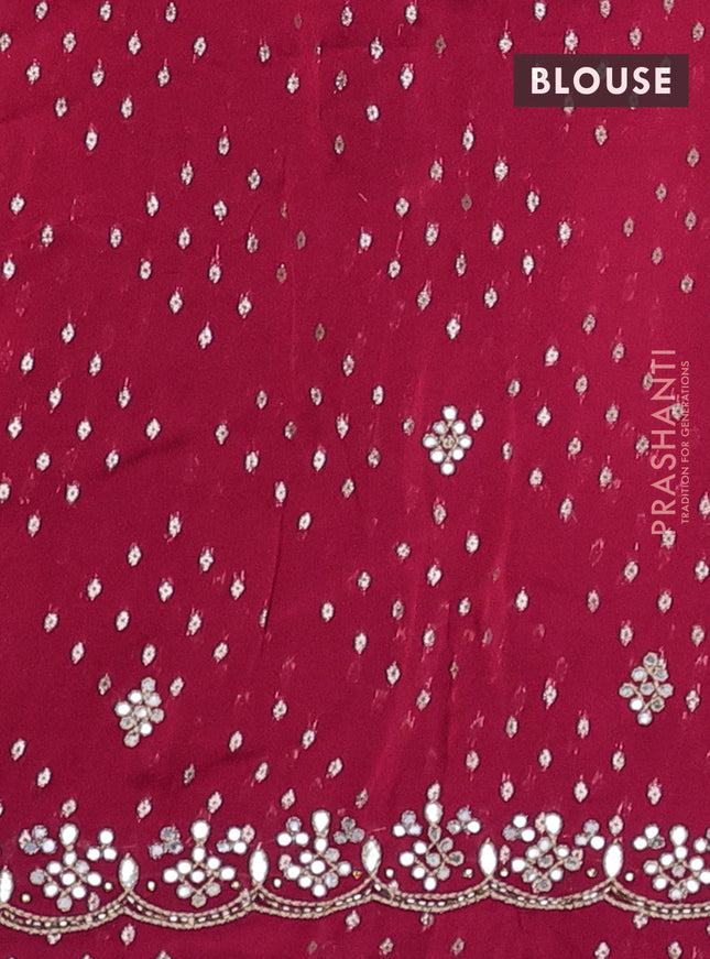 Banarasi silk saree candy pink with mirror embroidery buttas and mirror embroidery border