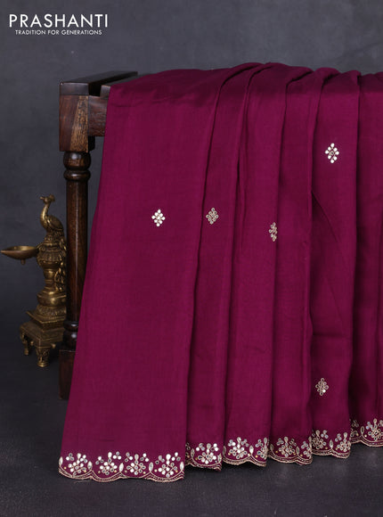 Banarasi silk saree purple with mirror embroidery buttas and mirror embroidery border