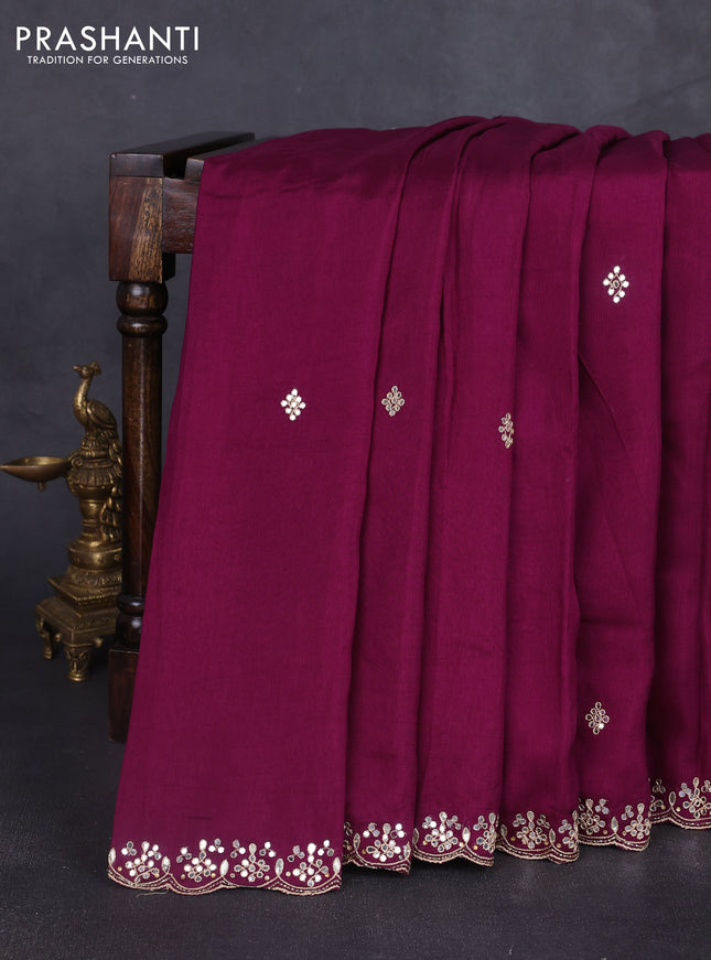 Banarasi silk saree purple with mirror embroidery buttas and mirror embroidery border