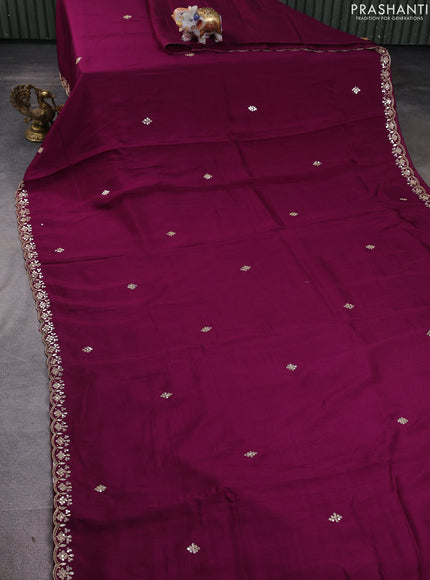 Banarasi silk saree purple with mirror embroidery buttas and mirror embroidery border
