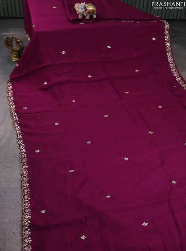 Banarasi silk saree purple with mirror embroidery buttas and mirror embroidery border