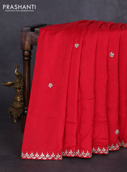 Banarasi silk saree red with embroidery buttas and gotapatti embroidery pallu & border