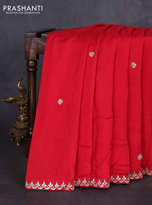 Banarasi silk saree red with embroidery buttas and gotapatti embroidery pallu & border