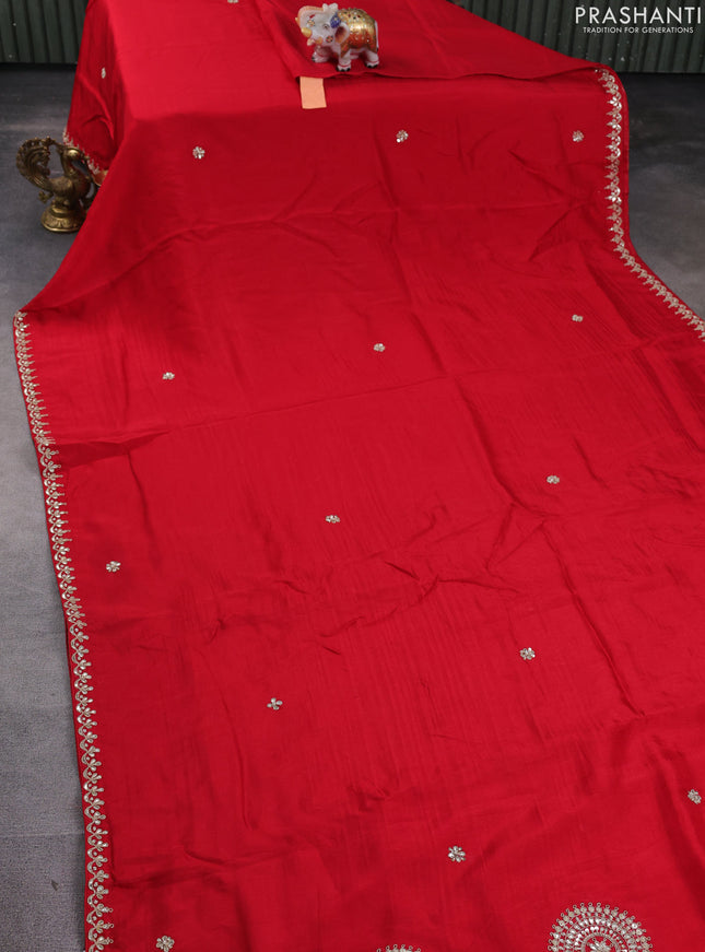 Banarasi silk saree red with embroidery buttas and gotapatti embroidery pallu & border