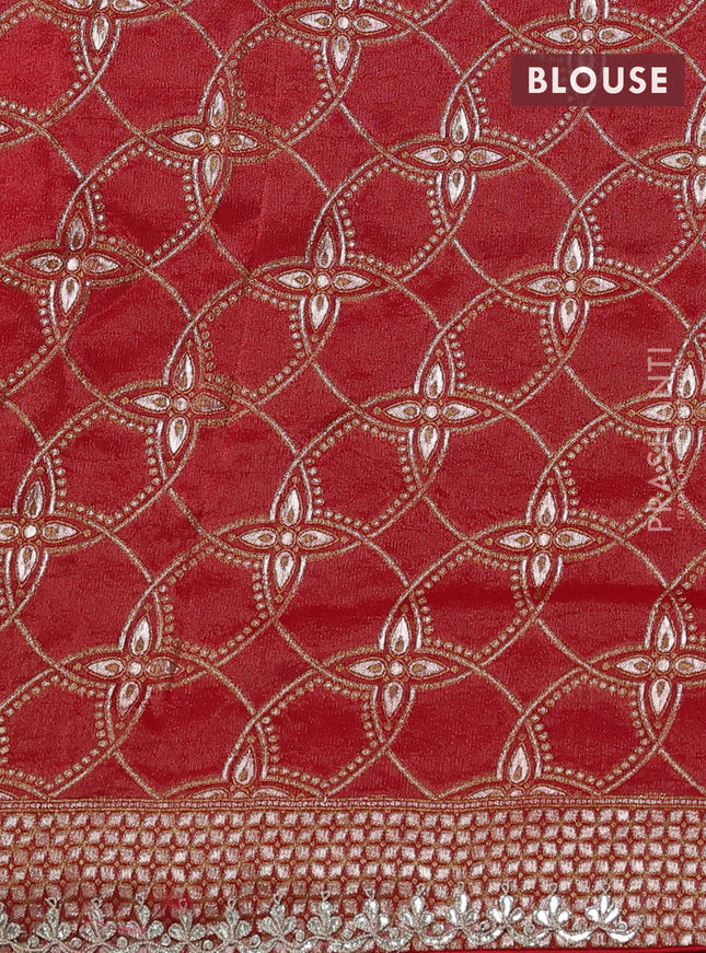 Banarasi silk saree red with embroidery buttas and gotapatti embroidery pallu & border