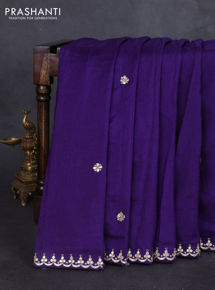 Banarasi silk saree violet with embroidery buttas and gotapatti embroidery pallu & border