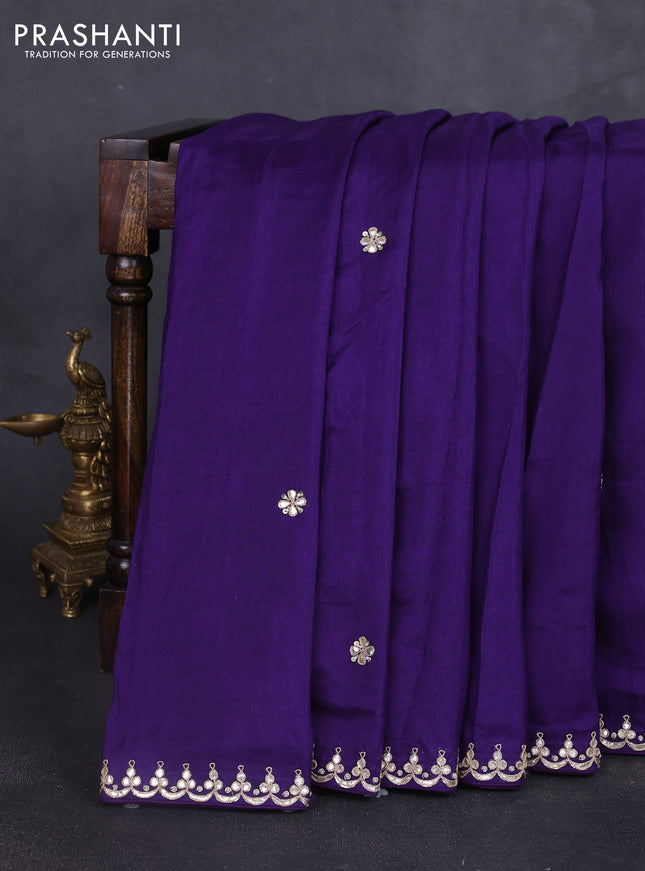Banarasi silk saree violet with embroidery buttas and gotapatti embroidery pallu & border